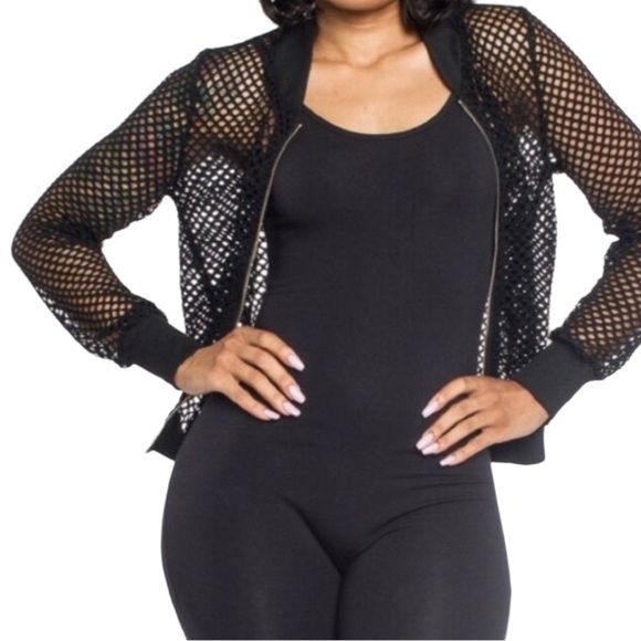 Forever 21 Netted Cropped Tan Front Zip Bomber Jacket Coverup  Sz.S - Picture 2 of 8